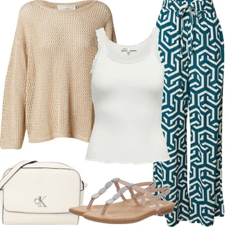 Outfit s Modrá/Tyrkysový/Zelená Plážová Kalhoty/Tradiční Kalhoty/Palazzo Kalhoty/Kalhoty s Potiskem guido maria kretschmer women "Outfit na léto"