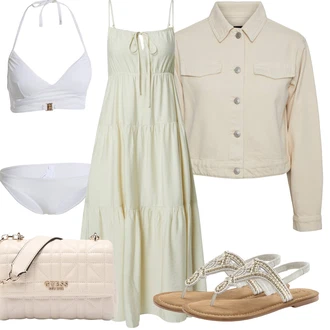 Outfit s Bílá/Krémová Sportovní bikiny/Zavinovací bikini/Bikin/Bikinové plavky s vycpávkami/Bikiny s průstřihem/Trojúhelníkové Bikiny About You "Letní oblečení"