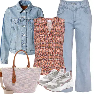 50. Let Outfit s Světle modrá/Lilové barvy Džíny Culottes/Dámské Džíny s Délkou 7/8/Zkrácené Džíny/Capri Džíny Lascana "Letní oblečení"Look: Emo, 50. Let, 90tá léta, Klasické, Cool, Old Money