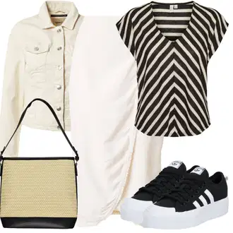Outfit s Khaki/Bílá/Béžová Sukně Pro Matriku/Vázací Sukně/Křesťanská Sukně/Sukně do Délky Lýtka/Zavinovací Sukně/Italská Sukně Pieces "Outfit na léto"