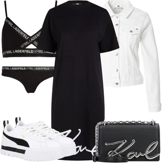 Outfit s Černá Tričkové šaty/Pouzdrové Šaty karl lagerfeld "Outfit na léto"