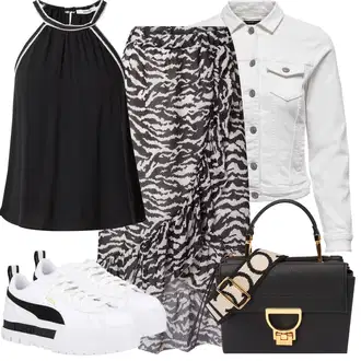Outfit s Bílá/Hnědá/Šedá/Žlutá/Černá Moderní Sukně/Mačkaná Sukně/90tá Léta Sukně/Sukně s potiskem/Zavinovací Sukně/Sukně Vrstevná/Vázací Sukně Hailys "Outfit na léto"