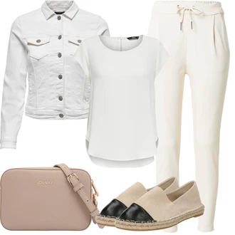 Outfit sa Krem/Bež/Bijela/Kaki Hlača sa Stremenom/Jogger Hlača/Hlače Visokog Struka/Sportske hlače/Termo Hlača/Hlače od Flisa/Trenirka/Hlače od muslina VERO MODA "Ljetna odjeća"