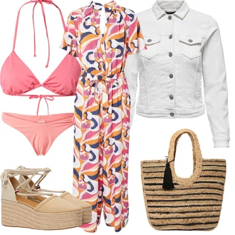 Outfit sa Pink/Šareno/Crvena Svečani kombinezon/Kombinezon/Ljetni kombinezon/Kombinezon širokih nogavica/Kombinezon s patentnim zatvaračem/Plisirani kombinezon Blutsgeschwister "Ljetna odjeća"
