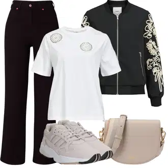 vypchaný Outfit sa Tamnocrvena/Ljubičasta Muška majica/Termo Traperice/Plisirane Traperice/Muška Kožna Jakna/Zimska jakna/High Waist Traperice/Traperice Ravne Nogavice/Traperice Široke Nogavice/Traperice s Prorezom/Trenerke Traperice/Trapez Traperice Dr. Denim "Ljetna odjeća"