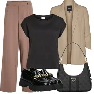 Outfit sa Crna/Smeđa/Bijela Trotteur/Loafer Cipela/Mokasinke s platformom Guess "Ljetna odjeća"
