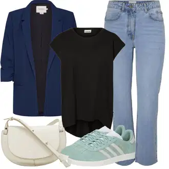 Vintage Outfit s Světle modrá/Modrá Rovná Džína/Vintage džíny/Dámské Džíny s Délkou 7/8/Mom Jean/Girlfriend Džíny/Formální Košile/Zkrácené Džíny/Džíny s Rozparkem/High Waist Džínové Kalhoty/Dad Džíny Noisy may "Outfit na léto"Look: Styl, 90tá léta, Klasické, Cool, Vintage