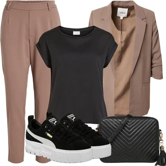 Outfit s Šedá/Hnědá/Béžová/Khaki/Fialová Plisovaná kalhoty/7/8 Kalhoty/Kalhoty se Štěrbinou/Navlékací Kalhoty/Kalhoty s Vysokým Pasem/Business Kalhoty/Úzká Kalhoty/Boyfriend Kalhoty/Kalhoty s nášivkou uprostřed/Obleková Kalhoty/Mrkvová Kalhoty/Mušelínové kalhoty Vila "Letní oblečení"