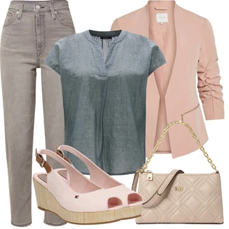 Outfit s Šedá/Světle modrá/Tmavě modrá/Modrá Halenka Móda Pro Plnoštíhlou/Tričko & Top Móda Pro Plnoštíhlé/Tunika Opus "Outfit na léto"