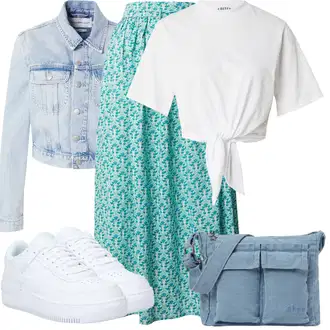 Outfit sa Plava/Zeleno/Tirkizna Suknja Za Matični Ured/Svečana Maksi Suknja/Kršćanska Suknja/Talijanska Suknja/Vintage maxi suknja/Duga suknja/Suknja Iz 60-ih/Suknja Iz 90-ih/Cvjetna Suknja/Maksi suknja/Suknja s printom MOLLY BRACKEN "Ljetna odjeća"