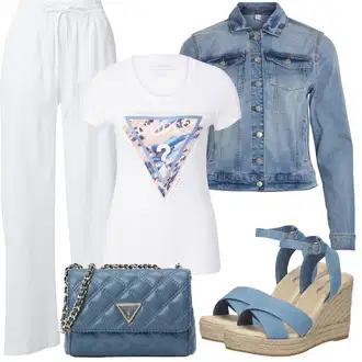 Outfit sa Bijela/Krem Duga Hlača/Hlače od muslina/Salonska Hlača/Pidžama Hlača/Relax hlače/Lanene Hlače/Slip-on Hlača/Tradicionalna Hlača/Pamučna Hlača/Jersey Hlača/Plišana Hlača VERO MODA "Ljetna odjeća"