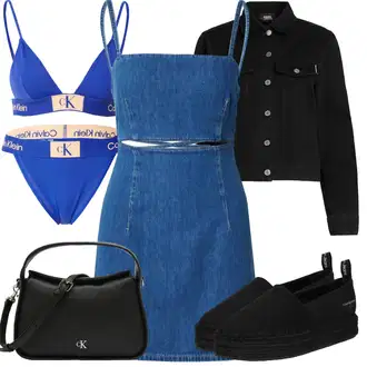 Denim/Traper Outfit sa Svjetloplava/Tamnoplava/Plava Traper Haljina/Haljina s tregerima/Haljina Na Naramenici/Haljina sa naramenicama Calvin Klein Jeans "Ljetna odjeća"