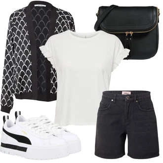 Outfit s Černá/Tmavě šedá/Béžová Košile Vysoký pas Kraťasy/Šortky/Chino Kraťasy/Mušelínové Šortky/Bermuda/Džínový Šortky Only "Outfit na léto"