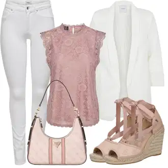 Visoke Pete Outfit sa Bež/Pink Espadrila sandala/Sandala s klinastom petom/Wedge Cipela/Espadrila s klinastim petom Guess "Ljetna odjeća"
