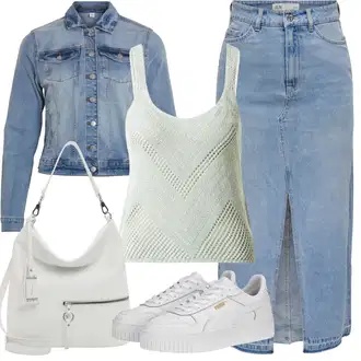 A-kroj Outfit sa Svjetloplava/Plava Kratke hlače velike veličine/Haljina Veći Broj JdY "Ljetna odjeća"Look: Stil, Rap, Prevelik, A-kroj, 90-ich, Old Money, Vintage, Transparentan