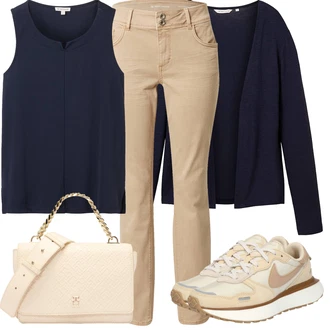 Outfit s Béžová/Khaki Kožená bunda/Capri Džíny/Slim Fit Džíny/Dámské Džíny s Délkou 7/8/Džíny Regular Fit/Zkrácené Džíny/Sportovní boty/Kožené Boty/Rovná Džína/Zimní bunda/Kotníková Bota/Džíny s Nízkým Sedem Tom Tailor "Letní oblečení"