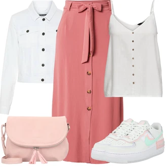 Outfit s Vícebarevný/Bílá/Růžová Nízká Teniska/Vintage Teniska/Letní Tenisky/Kožené Tenisky/Teniska s dírkovaným vzorem/Teniska na platformě/Skate Bota Nike Sportswear "Letní oblečení"