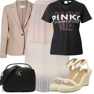 Festival Outfit s Růžová/Fialová/Šedá Mačkaná Sukně/Sukně Vrstevná/Slavnostní Maxi Sukně/Sukně Pro Svatebního Hosta/Maxi Sukně/Dlouhá Sukně/Vintage Sukně maxi/Křesťanská Sukně Armani Exchange "Letní oblečení"Look: Den na pláži, Bar, Koncert, Chatky, Festival, Zvláštní příležitosti, Divadlo, Matriční úřad, Narozeniny, 30. narozeniny