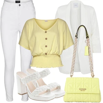 Vysoké Podpatky Outfit s Bílá/Krémová Sandál Na Podpatku/Pletený Sandál/Sandál Na Širokém Podpatku/Klasická Pantofle/Sandál s podpatkem/Letní Bota/Platform Sandal Lascana "Outfit na léto"