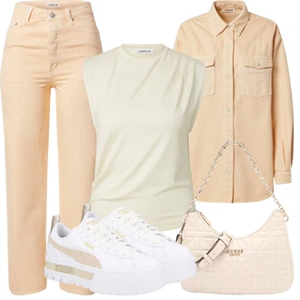 Denim/Traper Outfit sa Kaki/Narandžasta/Bež Tunika Majica/Bluza Bodija Bluze/Duga Bluza/Oversize Bluza/Bluza s Podignutim Ovratnikom/Bluza od Samta/Bluza s gumbom/Izvanredna Bluza Edited "Ljetna odjeća"