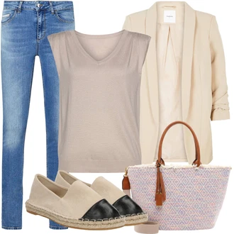 Outfit s Béžová/Khaki/Hnědá/Fialová Svetrová Vest Jemně Pletený Svetr Lascana "Letní oblečení"