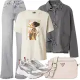 Šedé Only Džíny s Širokými Nohavicemi Outfity image