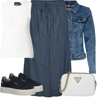 Outfit sa Tamnoplava/Plava/Bež/Svjetloplava Tenisica s platformom/Niska Tenisica/Tanka Tenisica Tamaris "Ljetna odjeća"