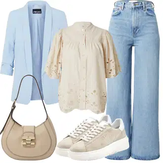Outfit sa Bež/Bijela/Kaki Bluza Kratkih Rukava/Dječja igračka/Izvanredna Bluza/Bluza s gumbom/Vezena bluza/Engleska Bluza s Broderie/Vintage Bluza SECOND FEMALE "Ljetna odjeća"