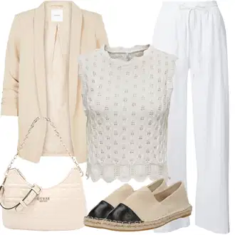 Ljeto Outfit sa Bijela/Krem Duga Hlača/Hlače od muslina/Salonska Hlača/Pidžama Hlača/Relax hlače/Lanene Hlače/Slip-on Hlača/Tradicionalna Hlača/Pamučna Hlača/Jersey Hlača/Plišana Hlača VERO MODA "Ljetna odjeća"
