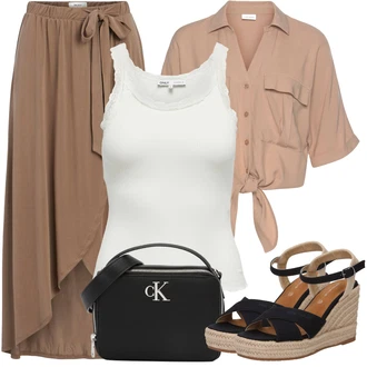 Outfit s Černá/Béžová/Hnědá/Tmavě modrá Sandál na klínku/Espadrilka s klínovým podpatkem/Bota Na Klínku/Espadrilka na Podpatku/Espadrille sandál Tom Tailor "Letní oblečení"