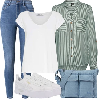 Casino Outfit s Světle zelená/Zelená/Tmavě zelená/Světle modrá Oversize Halenka/Halenka s Dlouhým Rukávem/Dlouhá Halenka/Halenkový Top/Blůza s knoflíčkem VERO MODA "Letní oblečení"Look: Den na pláži, Koncert, Chatky, Škola, Biřmování, Svátek cukru, Galavečer, Oktoberfest, Casino, 40. narozeniny