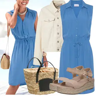 Outfity pro léto s Světle modrá/Modrá Košilové šaty/Občanské šaty/Žerzejové Šaty/Šaty S Kosticí/Halenkové Šaty/Šaty Bez Rukávů/Šaty s Kapsou/Polo Šat/Šaty s Páskem/Letní Šaty Lascana "Letní oblečení"