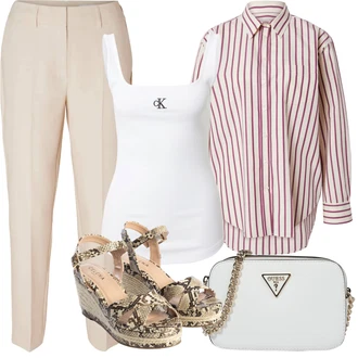 Outfit s Červená/Růžová/Vínová/Fialová Halenka se Stojatým Límcem/Halenkové Body/Businessová Halenka/Halenka s Dlouhým Rukávem/Dlouhá Halenka/Neobvyklá Halenka/Tunikové Tričko/Slip-on Halenka/Oversize Halenka GANT "Letní oblečení"