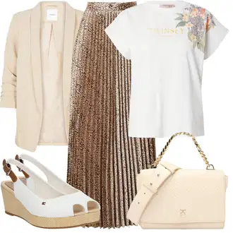 Outfit s Hnědá/Šedá/Béžová/Zlatý Dlouhá Sukně/Slavnostní Maxi Sukně/Sukně Pro Svatebního Hosta/Maxi sukně/Sukně s Flitry/Vintage sukně maxi/Třpytivá Sukně twinset "Letní oblečení"