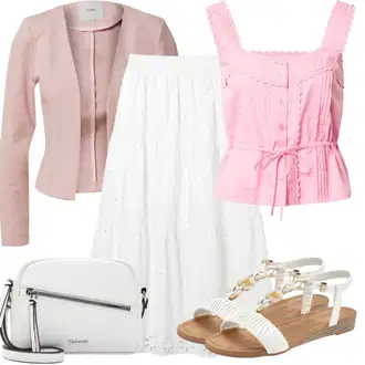 Outfit s Bílá/Krémová Dlouhá Sukně/Italská Sukně/Španělská Sukně/Maxi Sukně/Sukně Pro Svatebního Hosta/Svatební Sukně/Midi Sukně/Křesťanská Sukně/Viktoriánská Sukně/Slavnostní Maxi Sukně Desigual "Outfit na léto"