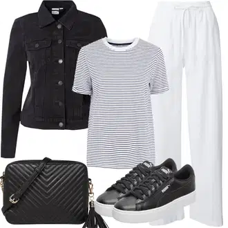 Outfit sa Bijela/Krem Duga Hlača/Hlače od muslina/Salonska Hlača/Pidžama Hlača/Relax hlače/Lanene Hlače/Slip-on Hlača/Tradicionalna Hlača/Pamučna Hlača/Jersey Hlača/Plišana Hlača VERO MODA "Ljetna odjeća"