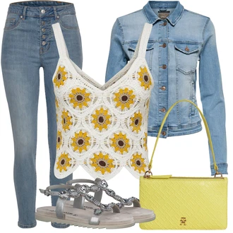 Outfit s Růžová/Béžová/Stříbrný Páskový Sandál/Sandál S T Páskem/Sandál se třpytkami/Sandál Dianette/Rybářská sandála/Římská sandála/Trekingové Sandály/Letní Bota/Pletený Sandál/Sandály na hřídeli Tamaris "Outfit na léto"