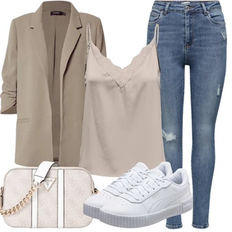 Outfit s Modrá/Světle modrá Džíny s Dírou/Push up Džín/Kotníková Bota/Dámské Džíny s Délkou 7/8/Kožená bunda/Zkrácené Džíny/Džíny s Rozparkem/High Waist Džínové Kalhoty/Kožené bundy Only "Outfit na léto"