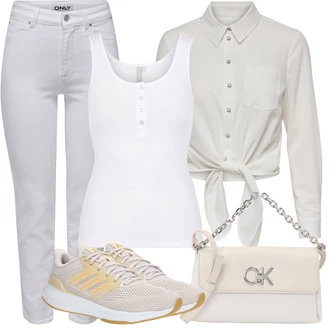 S Mašlí Outfit s Šedá/Khaki/Bílá/Béžová/Krémová Zavazovací Halenka/Halenka S Mašlí/Halenkové Body Only "Letní oblečení"