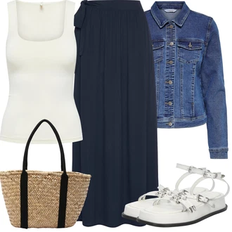 Outfit s Tmavě modrá Maxi sukně/Dlouhá Sukně/Zavinovací Sukně/Sukně Pro Matriku/Slavnostní Maxi sukně S.Oliver "Letní oblečení"
