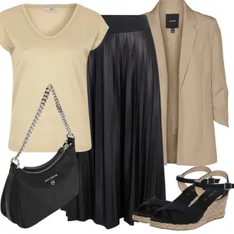 Outfit s Černá/Béžová Sandál na klínku/Espadrilka s klínovým podpatkem/Letní Bota/Korkový sandál na klínku/Espadrille sandál/Espadrilka na Podpatku About You "Outfit na léto"