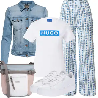 Outfit sa SvjetloPlava/Plava Hlača za Plažu/Karirane Hlače/Štofaste hlača/Marlene Hlača/Hlače od muslina/Palazzo Hlača/Flanelska Hlača/Hlača s Uzorkom/Pidžama Hlača/Tradicionalna Hlača/Široka Hlača katy perry exclusive for about you "Ljetna odjeća"