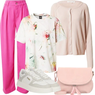 Kašmír Outfit s Růžová Pletený Oděv Rosemunde "Letní oblečení"