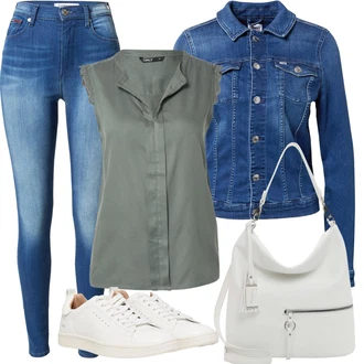 90tá léta Outfit s Modrá/Světle modrá/Tmavě modrá Vintage Bund/Krátké Džínové Bundičky/Džínové Bund Tommy Jeans "Letní oblečení"Look: 90tá léta, Cool, Námořní, Mom, Krásný, Univerzitní, Western, Pracovní oděvy, Retro