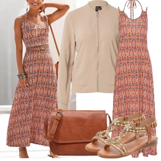 Dlouhé Outfit s Červená/Oranžová Šaty S Potiskem/Boho Šaty Elegantní/Maxi Šaty/Boho Letní Šaty/Hippie šaty/Dlouhé Letní Šaty Lascana "Outfit na léto"