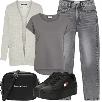 50-ih godina Outfit sa Siva/Tamnosiva/Svjetlosiva Mom Jean/Skraćene Traperice/Girlfriend Traperice/Boyfriend Jeans/Dad Traperice/Formalna Košulja/Sužene Traperice Pull&Bear "Ljetna odjeća"Look: Stil, Rap, klasický, 90-ich, Prevelik, 50-ih godina, cool