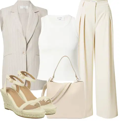 Kombinace Svatba Bílá/Khaki/Béžová Culotte Kalhoty/Marlene Kalhoty/Palazzo Kalhoty/Kalhoty se Štěrbinou/Plisovaná Kalhoty/Plisovaná Kalhoty/Široká Kalhoty/Kalhoty s nášivkou uprostřed/Kalhoty s Vysokým Pasem about you x iconic by tatiana kucharovaLook: Bar, 30. narozeniny, Křest, Den na pláži, Koncert, Firemní večírek, Chatky, Škola, Zvláštní příležitosti, Svatba, Narozeniny