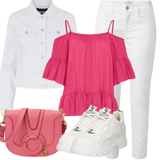 Outfit s Bílá/Krémová Teniska Chunky Tenisky/Teniska na platformě Buffalo "Letní oblečení"