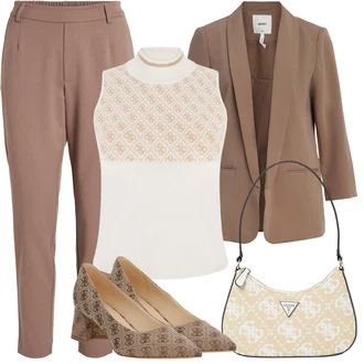 Outfit s Šedá/Hnědá/Béžová/Khaki/Fialová Plisovaná kalhoty/7/8 Kalhoty/Kalhoty se Štěrbinou/Navlékací Kalhoty/Kalhoty s Vysokým Pasem/Business Kalhoty/Úzká Kalhoty/Boyfriend Kalhoty/Kalhoty s nášivkou uprostřed/Obleková Kalhoty/Mrkvová Kalhoty/Mušelínové kalhoty Vila "Outfit na léto"