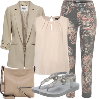 Outfit s Růžová/Šedá/Hnědá/Fialová/Béžová Kožená bunda/Zkrácené Džíny/Dámské Džíny s Délkou 7/8/Capri Džíny/Kotníková Bota/Termální Džíny Lascana "Outfit na léto"